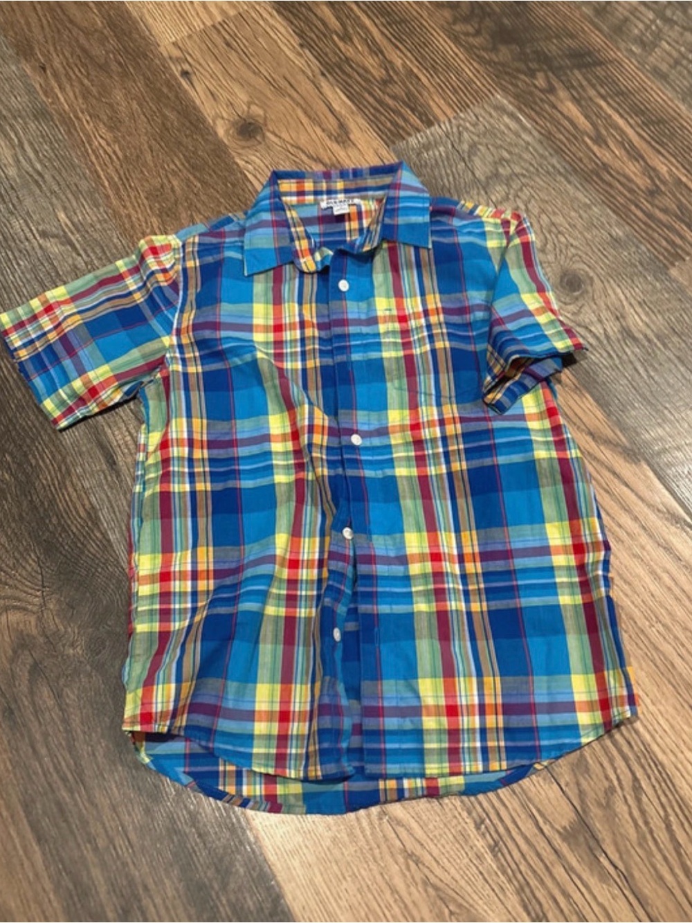 Old Navy Multicolor Plaid Short-Sleeve Button-Down Shirt - Blue, Yellow, Red